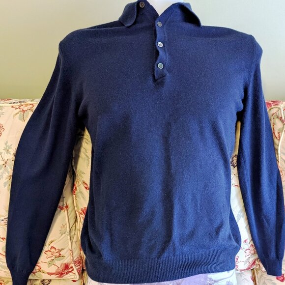 Banana Republic 100% Cashmere Polo Sweater ✨ Navy Blue M - Picture 1 of 9